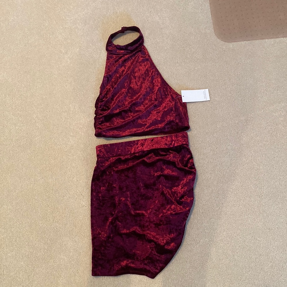 Crushed Velvet Two Piece Halter Top with Skirt